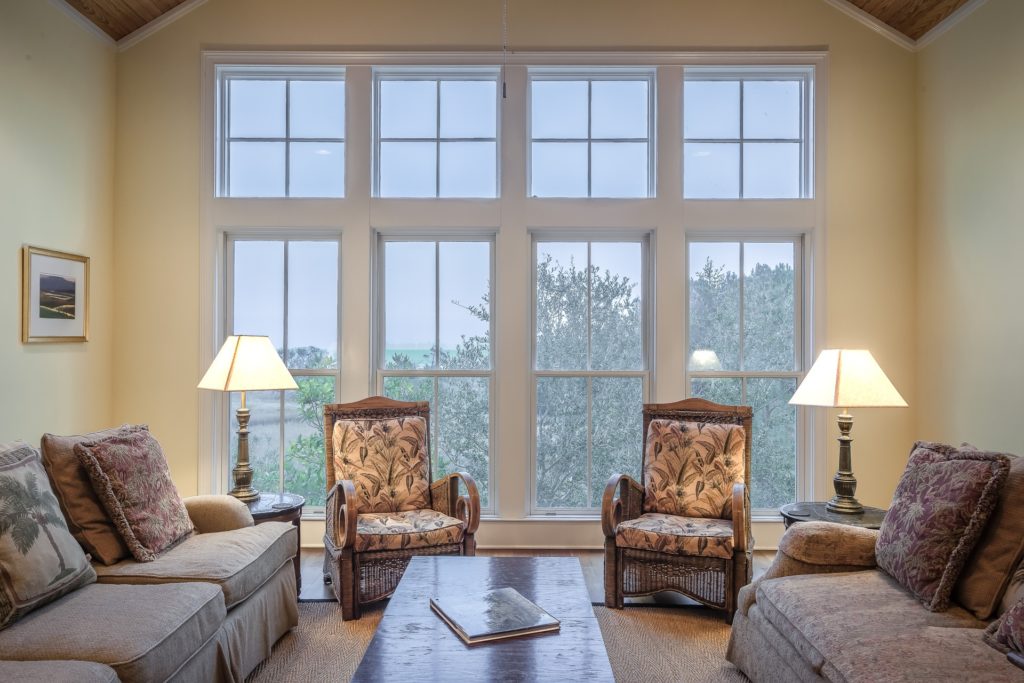 Image of a living room with affordable vinyl window replacement